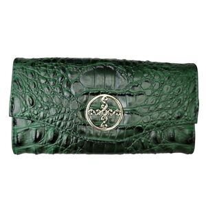 STAUER Emerald Green Croc-Embossed Leather Wallet w/ Gold Medallion